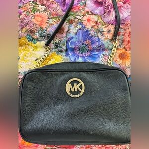 Michael Kors Black Crossbody Leather Bag with Gold Chain